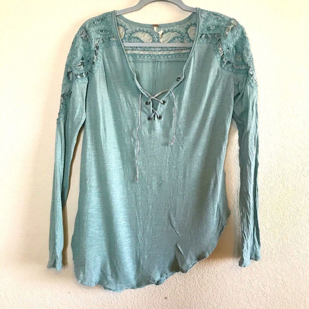 Free people asymmetrical hem crochet long sleeve